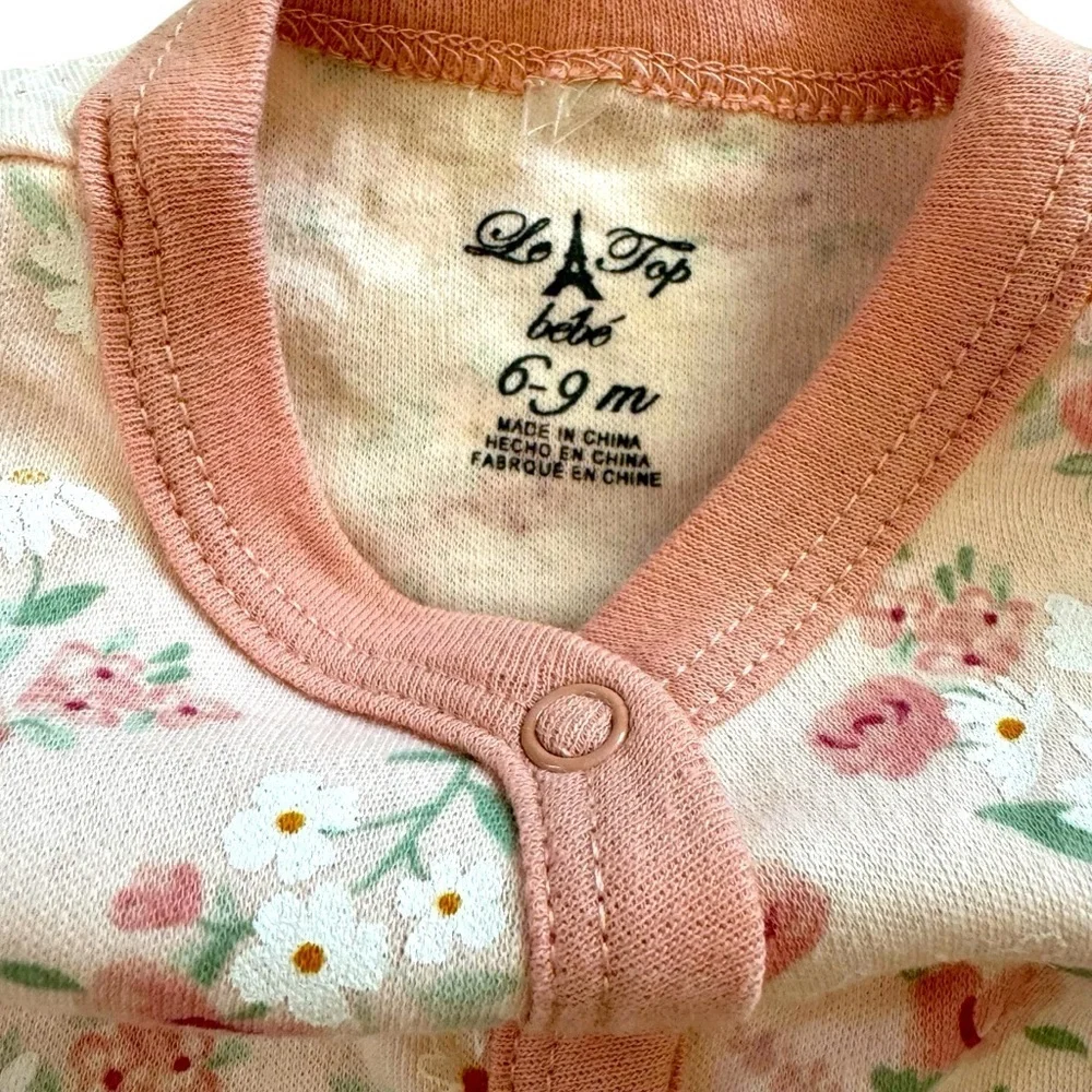 Le Top Bebe Pink Floral Cottage Baby girl Sleeper Footed Pajama Roses 6-9M NWT